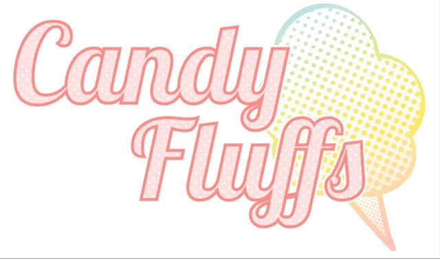 Candy Fluffs logo with cotton candy next to the text.